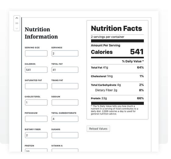 nutrition facts block