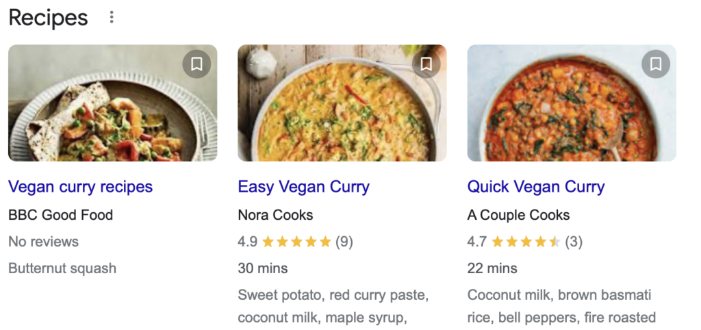 Recipe featured in Google rich snippets