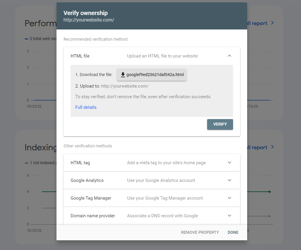 Verify domain ownership in Search Console