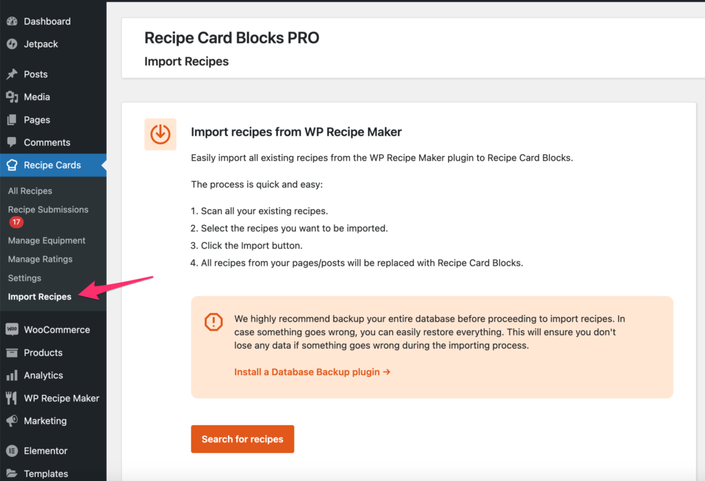 Import WP Recipe Maker Recipes to Recipe Card Blocks PRO